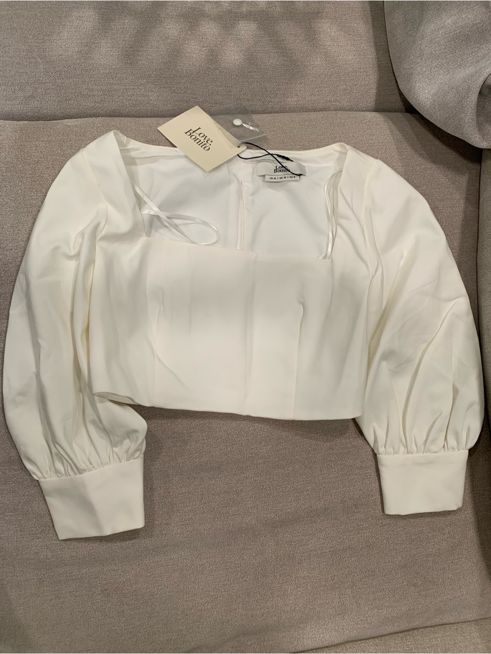 Love, Bonito Cream Puff-Sleeve Cropped Blouse